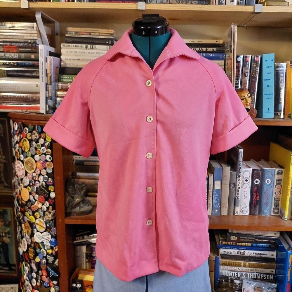 Vintage Alfred Dunner Bubblegum Pink Short Sleeve Button Up‎ Shirt Small